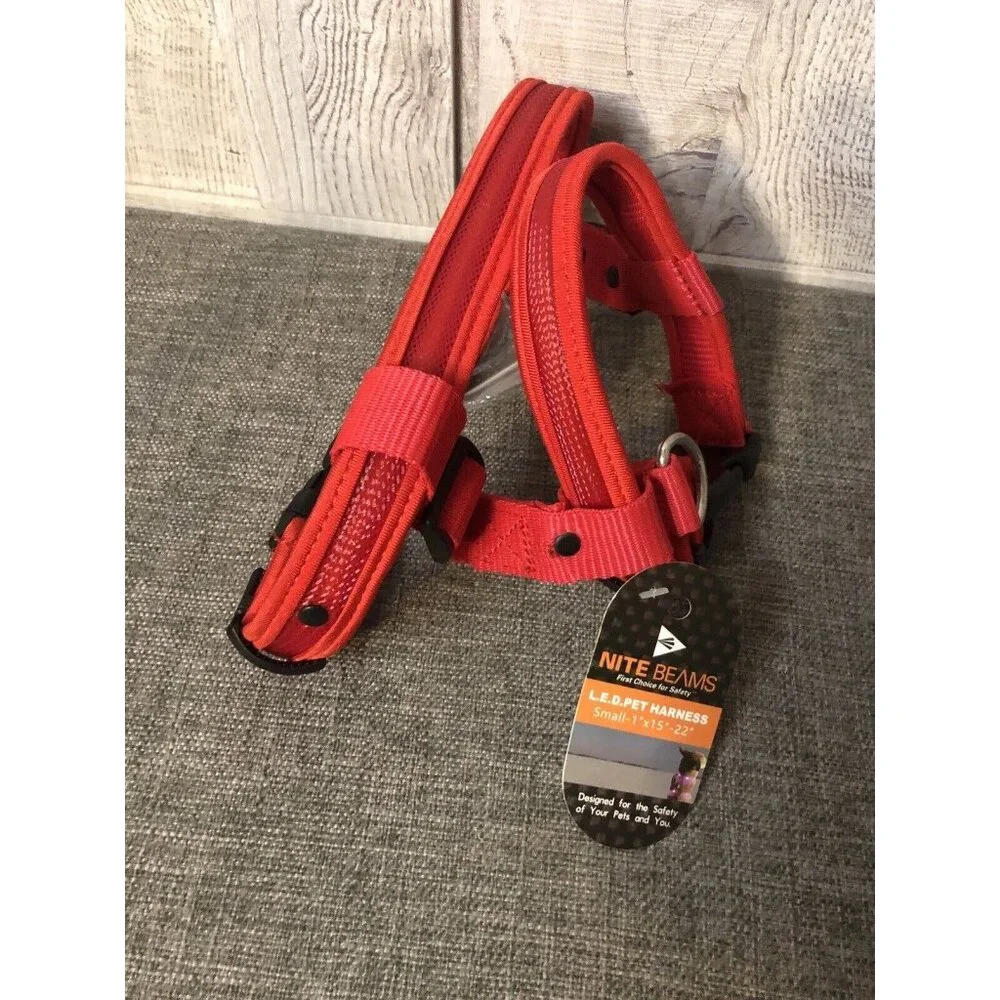 Nite Beams Red Padded Nylon Rechargeable LED Pet Harness Size Small 15